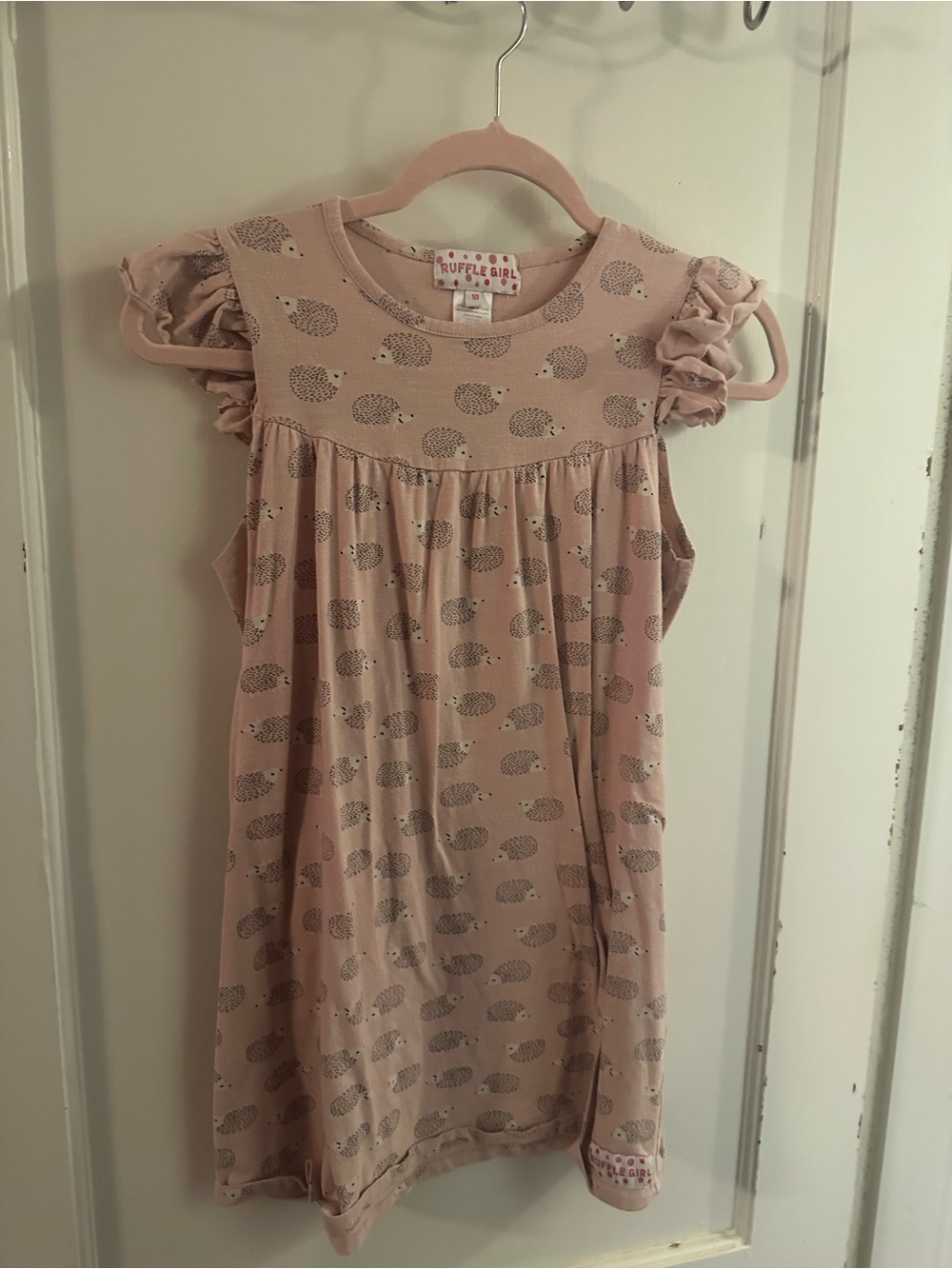 Ruffle Sleeve Pink Hedgehog Print Dress for Girls - Ruffle Girl